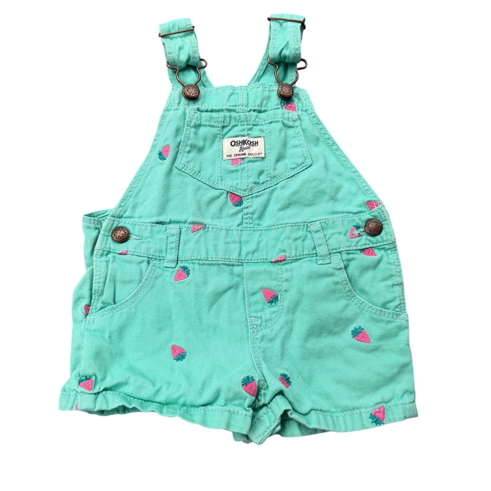 OshKosh Bgosh 9M Mint Green Strawberry Shortalls Overalls OSH11771-SML